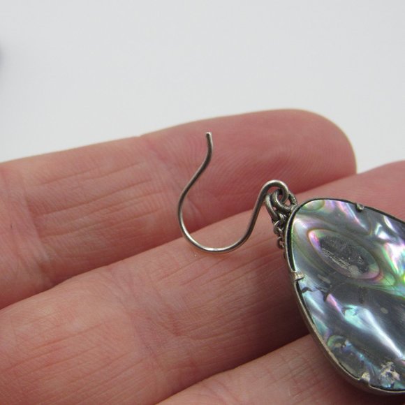 Silver Tone Chain Abalone Shell Earrings Vintage - Picture 3 of 5